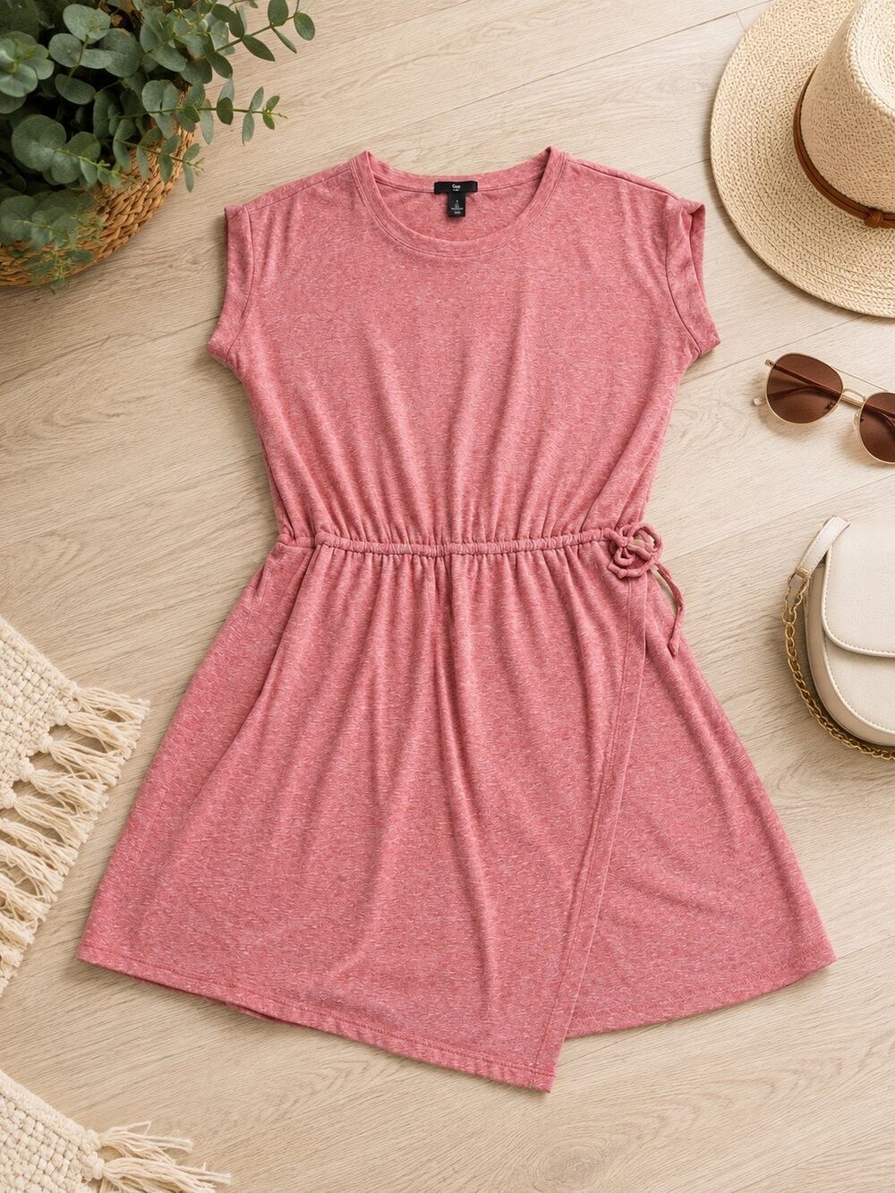 GAP Women’s Small Pink Heathered T-Shirt Dress Drawstring Waist Casual